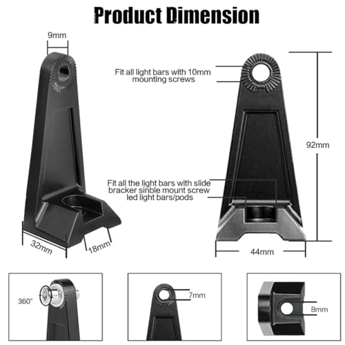 LED Light Bar Side Mounting Bracket Base Mounting Universal Bracket 2PCS Rubber Pad Brackets kit for Mounting Straight or Curved LED Light Bar from 7 inch up to 52 inch (Pack of 2) - size: Light Bar Adjust Bracket-Side