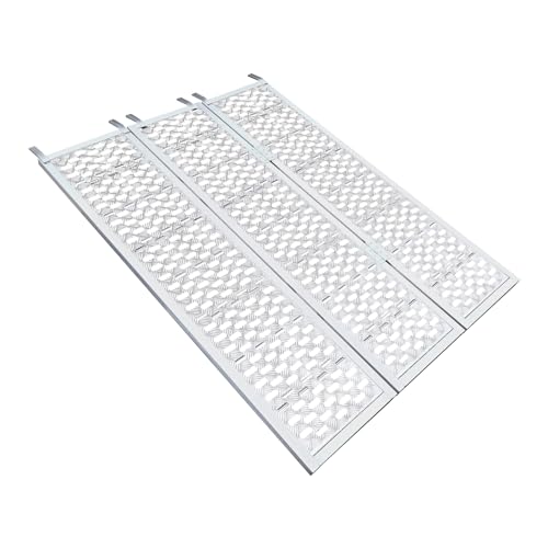 Aluminum Trailer Ramps, 1500lbs 77" x 54" Foldable Tri-Fold Ramp Heavy-Duty Anti-Slip Universal Loading Ramp w/Top Hook & 4 Safety Straps for Snowmobile Trucks Tractors UTVs ATVs, Lawnmowers - size: 77 x 54 Inch 1500LBS