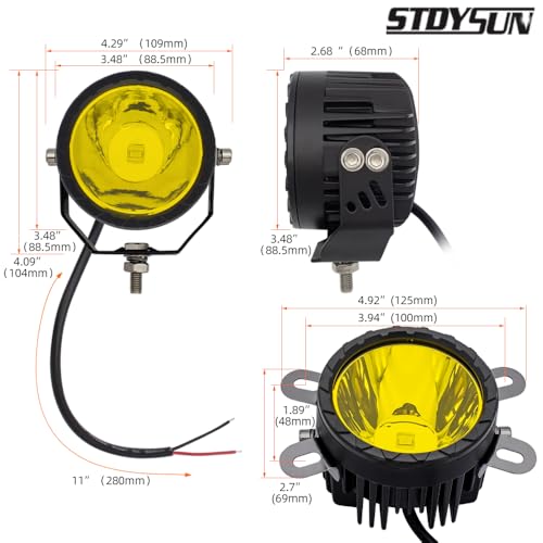 STDYSUN Round LED Yellow Offroad Driving Fog Pod Lights 2Pcs 3.5Inch Spot Beam Motorcycle Fog Lights Work Auxiliary Lights Ditch Bumper Lights Bicycle lights fit for Bicycle Truck ATV UTV Motorcycle - size: Round Yellow Spot