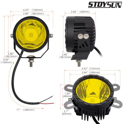 STDYSUN Round LED Yellow Offroad Driving Fog Pod Lights 2Pcs 3.5Inch Spot Beam Motorcycle Fog Lights Work Auxiliary Lights Ditch Bumper Lights Bicycle lights fit for Bicycle Truck ATV UTV Motorcycle - size: Round Yellow Spot