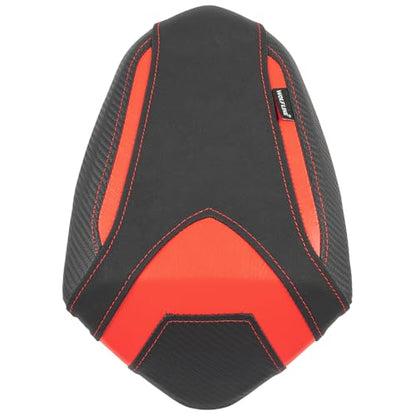 Motorcycle Rider & Passenger Seat Fit for Triumph Street Triple 765 R/RS 2023 2024 2025 2026, Leather Front Rear Saddle Solo Cushion Pillion Pad, Red - color: Red - Front & Rear