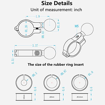 BRCOVAN 2 Pack, Aluminum Alloy Handlebar Mount Base with 1'' TPU Ball | Compatible with RAM Mounts B Size 1 Inch Ball Double Socket Arm, for Round Rail Diameter 0.5'' 0.87'' 1'' 1.125'' 1.26'' - style: R3-Set of 2