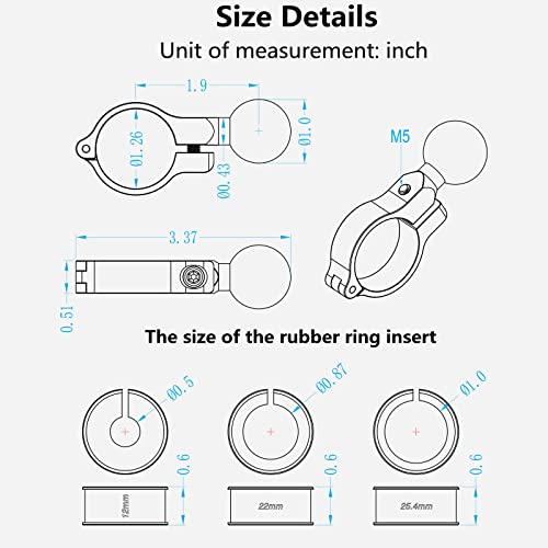 BRCOVAN 5 Pack, Aluminum Alloy Handlebar Mount Base with 1'' TPU Ball | Compatible with RAM Mounts B Size 1 Inch Ball Double Socket Arm, for Round Rail Diameter 0.5'' 0.87'' 1'' 1.125'' 1.26'' - style: R3-Set of 5