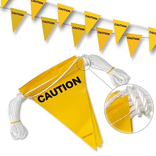 OSHA 500LB Rated Flags Caution String Pennants Warn of Rooftop, Hazardous Areas, Traffic Control. Marking Construction Sites.(37FT String) - size: 7"x10"x37Ft, style: Yellow Caution