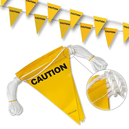 OSHA 500LB Rated Flags Caution String Pennants Warn of Rooftop, Hazardous Areas, Traffic Control. Marking Construction Sites.(37FT String) - size: 7"x10"x37Ft, style: Yellow Caution