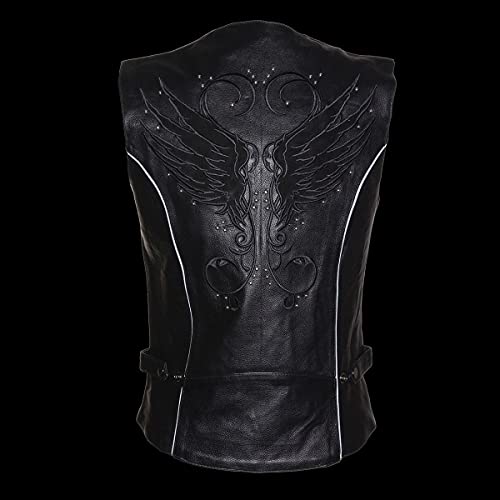 Milwaukee Leather MLL4505 Women's Black Leather Side Lace Motorcycle Rider Vest- Reflective and Studded Black Wings - color: Black, size: XX-Small