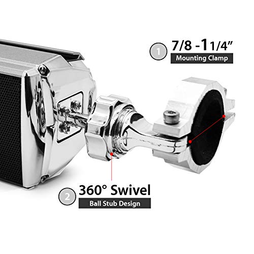 GoHawk Motorcycle Speakers Bluetooth Waterproof with LED Lights, AUX/FM Radio Stereo Sound System Built-in Amplifier, USB MP3 Music Player for Motorcycle, ATV - color: RE9-X Silver