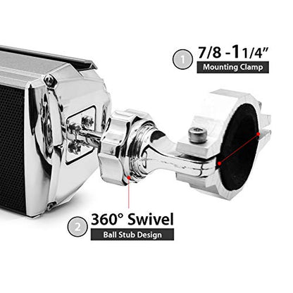 GoHawk Motorcycle Speakers Bluetooth Waterproof with LED Lights, AUX/FM Radio Stereo Sound System Built-in Amplifier, USB MP3 Music Player for Motorcycle, ATV - color: RE9-X Silver