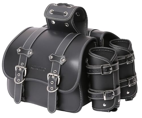Motorcycle Saddlebags|Throw Over Saddle bags|Pvc Faux Leather Side Tool Bags with cup holder|Storage Tool Bag for Motorbike|Universal Motorcycle Accessories|Waterproof|1Pair|two-color belt| M - color: Black31