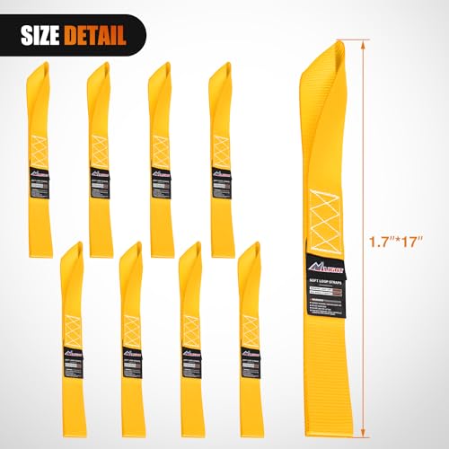 Nilight Soft Loop 1.7”×17" Motorcycle Tie Down Straps Heavy Duty 12000Lbs Max Break Strength for Securing ATV UTV Kayak Moving Cargo (8PK-Yellow) - color: Yellow