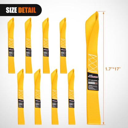 Nilight Soft Loop 1.7”×17" Motorcycle Tie Down Straps Heavy Duty 12000Lbs Max Break Strength for Securing ATV UTV Kayak Moving Cargo (8PK-Yellow) - color: Yellow