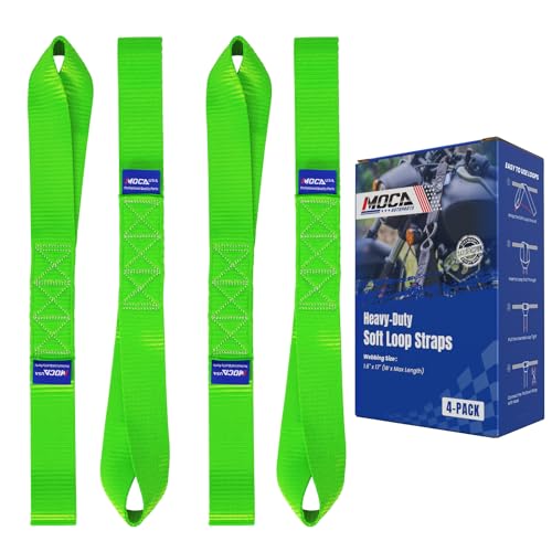 MOCA 4-Pack Soft Loop Tie Down Straps 12000 Lbs Breaking Strength 1.6 x 17 inches, Heavy Duty Tie Down Loops for Secure Trailering of Kayak, Motorcycles, ATV, UTV (4 Pieces, Green) - color: Green, size: 4-PACK