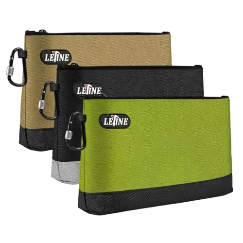 LETINE Tool Pouches Zipper Bag, Water Resistant 1680D Oxford Pouch Bags with Carabiners, Extra Wide Flat Bottom Stand-Up Tool Storage and Organizers, 3-Pack Large - size: 3 Pack Large