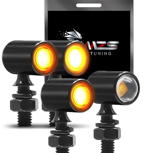 MZS Motorcycle LED Turn Signals, Front Light Amber+Amber and Rear Amber Mini Brake Tail Light Blinkers, Minimalist Design, Universal 6mm Screw Compatible with Most Family Motorcycles - color: Light Amber/Amber+Amber, size: Mini Size Rear + Front