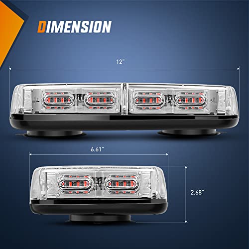 Nilight 12 Inch Roof Top Strobe Lights 48LED Hazard Light Emergency Safety Warning LED Flashing Bar Magnetic Mount 12V 24V Cars Trucks Tractors Snow Plows Construction Vehicles - color: Red