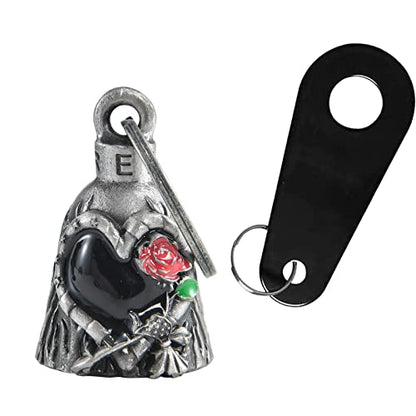 Dream Apparel Motorcycle Bell Guardian Angel Drive Away Gremlin, Biker Bell for Men Women Rider Riding, Good Luck Gift - color: Love & Red Rose