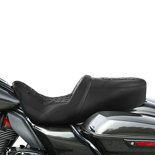 C.C. RIDER Motorcycle Driver Passenger Seat - Fat Diamond Pro 2-Up One-Piece Seat fit for Harley Touring Road King FLHR Street Glide FLHX Road Glide FLTRX 2009-2023, Bagger Comb Black Stitching - color: Black Stitching