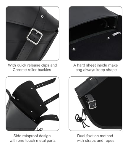 Motorcycle Saddle Bags Leather Motorcycle Solo Swing Arm Bag For Softails Sportsters Choppers Waterproof Side Bags (Black - Left Side, 11.5" x 10.25" x 3.5") - size: Left Side