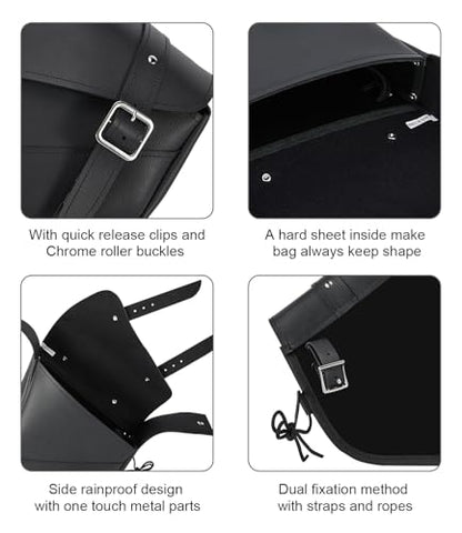 Motorcycle Saddle Bags Leather Motorcycle Solo Swing Arm Bag For Softails Sportsters Choppers Waterproof Side Bags (Black - Left Side, 11.5" x 10.25" x 3.5") - size: Left Side