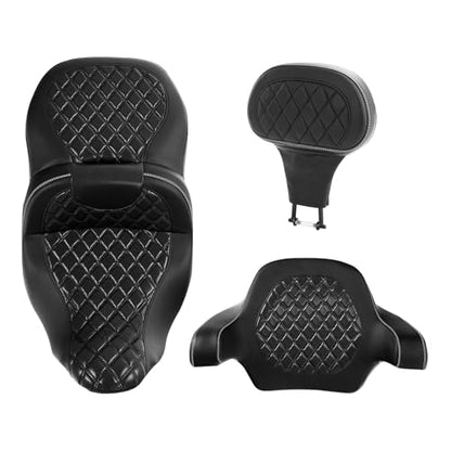 Hammock Drive Seat fit for Harley Touring Road King Street Glide Road Glide Electra Glide 2014-2023 Motorcycle Passenger Rider Seat Cushion - color: A Style White