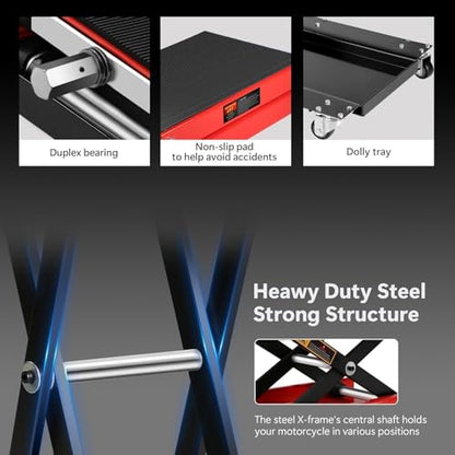 1100LBS Motorcycle Lift-Hydraulic Motorcycle Stand Table Jack, Narrow and Wide Deck Motorcycles Scissor Jack with Ratchet & Crank for ATV, Dirt Bikes
