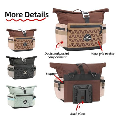 Rhinowalk Handlebar Bag for Brompton Folding Bike, 6.5L Expandable Front Bag with Quick Release Mount, Shoulder Strap, Multiple Pockets and Rain Cover (Brown) - color: Brown