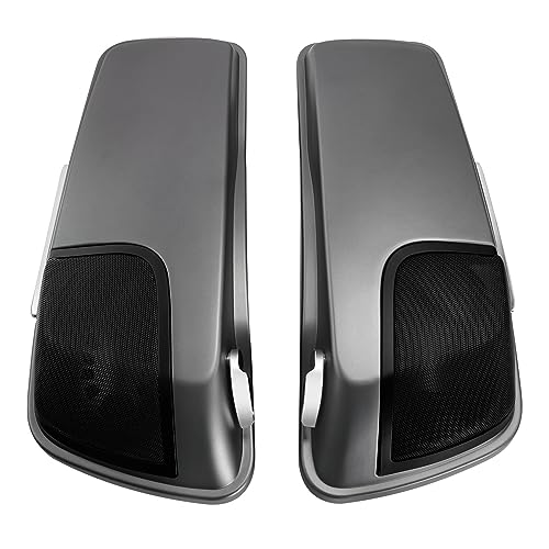 HR3 Charcoal Denim 4" Stretched Hard Saddlebags w/Speaker Lids Compatible with 2017 Street Glide Special FLHXS (Replace for OEM) - color: Charcoal Denim