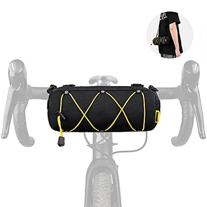 Rhinowalk Bike Handlebar Bag, Bicycle Front Bag Shoulder Bag Storage Bag with Shoulder Strap for Road Mountain Bike Cycling Travel - color: Black+Yellow