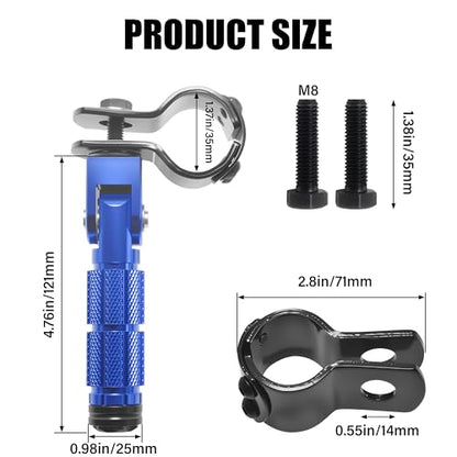 M8 Motorcycle Foot Pegs Folding Rearsets-90 Degree Foldable Footrest Fit 0.86-1.37in Brackets, Anti-Skid CNC Footpegs with Rubber Gasket for Pit Bike Dirt Bike Adventure Touring Bikes (Blue) - color: Blue