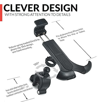 New 2025 Bicycle & Motorcycle Phone Mount - The Most Secure One-Handed Bike Phone Holder for iPhone, Samsung or Any Smartphone. Stress-Resistant and Highly Adjustable. +100 to Safeness & Comfort