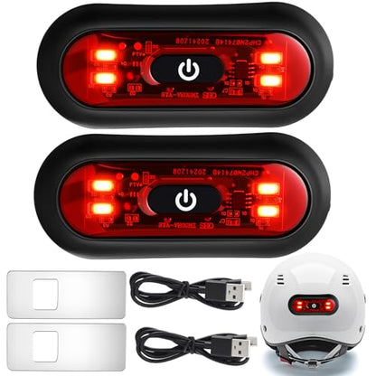 Tujoe 2 Set Motorcycle Bike LED Red Rear Helmet Light Rechargeable Bicycle Safety Warning Helmet Tail Lights with USB Chargeable Cable, Safety Warning Night Lamp for Night Riding - style: 3 Lighting Modes