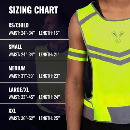 Reflective Running Vest with Pocket & 2 Bands with High visibility for Night Running, Walking & Cycling - color: Yellow, size: X-Large