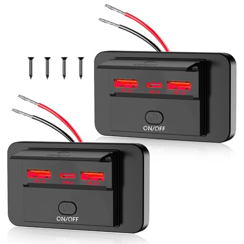 2PCS 3 Ports 12V RV USB Outlet 72W, Dual QC3.0 36W & PD3.0 Type-C Quick Charge 36W Panel Wall Mount, Automotive Car Socket Charger Adapter for Marine Boat Bus ATV Motorcycle Truck - color: Red, size: 2PCS