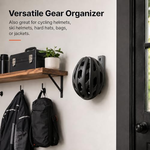 Motorcycle Helmet Hanger Wall Mount – Heavy Duty Screw-in Hook for Riding Gear | Space-Saving Vertical Storage Rack | Keeps Garage and Entryway Organized | Fits Full Face