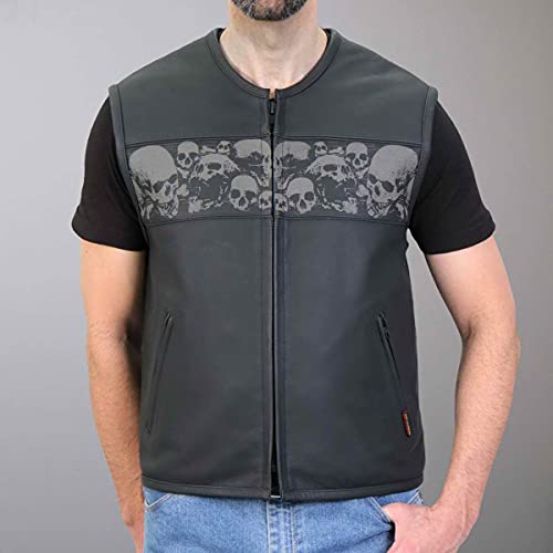 Hot Leathers Men’s Black Premium Matte Leather Ancient Skulls Conceal & Carry Motorcycle Vest - color: Vsm2003-black, size: X-Large