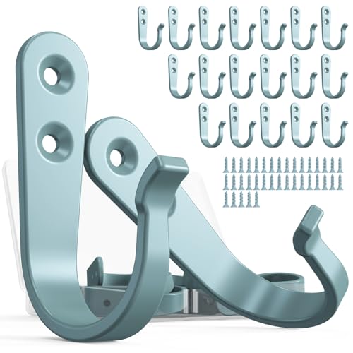 BREYDROK 20PCS Heavy Duty Metal Wall Hooks, Coat Hooks for Hanging - Single Prong with 40 Screws (Coats Towels Backpacks) - Light Blue - color: 20pcs + Light Blue