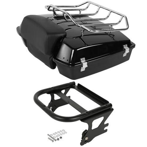 TCMT Razor Motorcycle Trunk Box Backrest Pad Luggage Rack 2 Up Mount Rack Fit For Harley Touring 1997-2008 Road King Road Street Electra Glide Pack - color: Razor Style A Black Rack