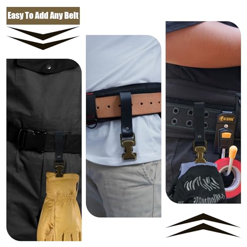 KUNN Leather Glove Clips for Work Glove Holders Heavy Duty Glove Belt Bronze Clip for Construction - color: Black