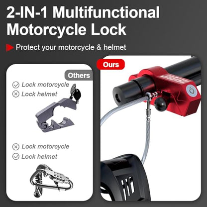JAGASOL Motorcycle Lock Combo: Helmet & Brake Anti-Theft Handlebar Lock for Moped, Motorbike, Scooters, ATV, Dirt Bike, Street Bike - color: Red