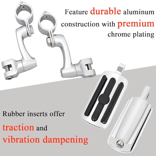 FOVPLUE 1", 1.25" Highway Footpegs,Adjustable Highway Peg for Harley Touring Softail Dyna Sportster Honda Kawasaki Suzuki Yamaha Indian Victory with 1", 1-1/4",22-35mm Engine Guards/Tubing,Chrome - color: CHROME and Rubber Style