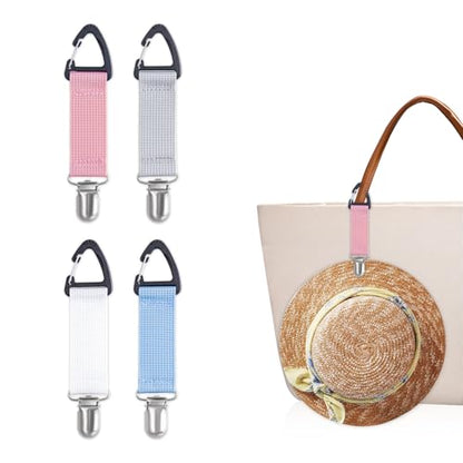 4Pcs Elastic Hat Clip for Travel, Hat Holder Hands Free Bag Accessory for Traveling Bags, Backpacks, Purses, Totes Black - color: Blue, Pink, Grey, White