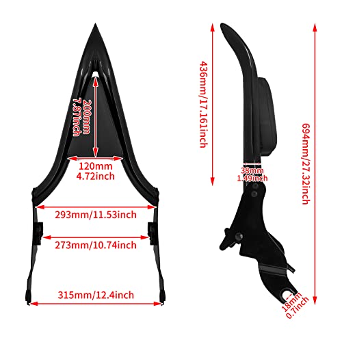 09-25 Sissy Bar Backrest, Detachable Passenger Backetst Sissy Bar Fit for Harley Touring Street Glide Road Glide Road King Electra Glide 2009-2025 Black - color: Black, size: 16"- Detachable Split