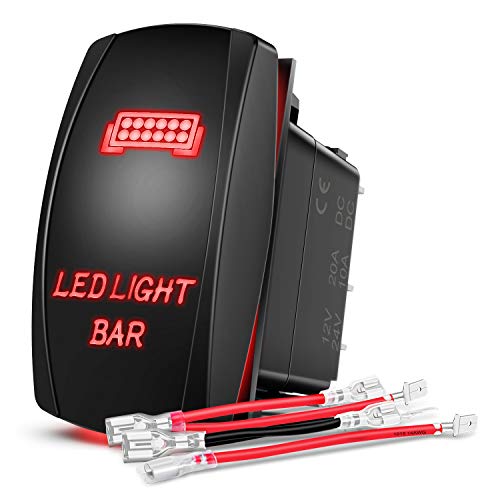 Nilight 90001R LED Light Bar Rocker Switch Red 5Pin Laser On/Off LED Light 20A/12V 10A/24V Switch Jumper Wires Set - color: Red, size: LED LIGHT BAR