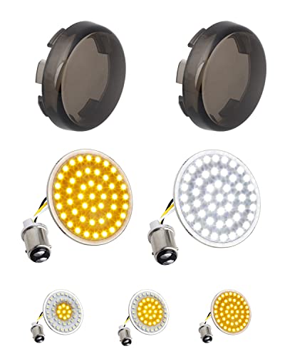 NTHREEAUTO 1157 Sequential LED Smoked Turn Signals, 2Inch Bullet Motorcycle Blinkers Compatible with Harley Sportster Dyna Softail Road King Electra Glide Touring (SMD Bulbs) - color: Amber/White (Sequential SMD)