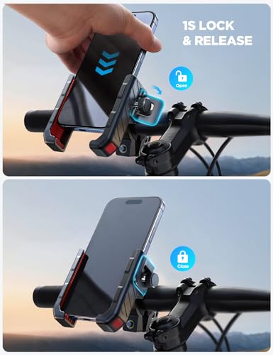 JOYROOM Motorcycle Bike Phone Mount Holder - Bicycle Handlebar Cell Phone Holder - Stroller Scooter Phone Clip for iPhone Samsung Galaxy 4.7''-7'' Smartphones - color: Red