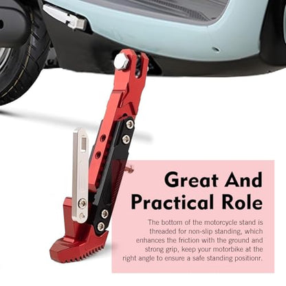 1 PC Motorcycle Kickstand, Height Adjustable CNC Alloy Side Stand with Non-slip Foot, Replacement Tripod Holder, Universal for Scooter Dirt Pit Bike (Red) - color: Red