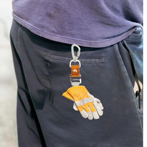 Leather Glove Clips with Metal Hooks - Work Glove Holders for Duty Belts, Electricians And Filming Work Construction - color: Brown