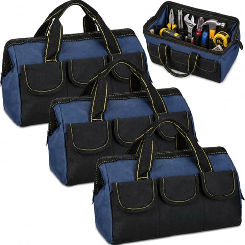 Sanwuta 3 Pack Tool Bag for Men with Waterproof Hard Bottom, Heavy Duty Tool Bag Wide Mouth Tote for Various Instrument, Electrician Carpenter Mechanic(Blue,13 Inch,Classic) - color: Blue, size: 13 Inch, style: Classic