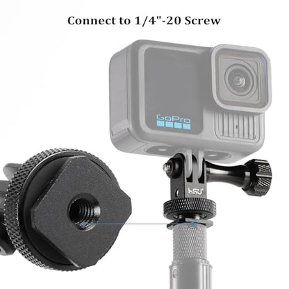 HSU Aluminum Cold Shoe Mount Adapter, 1/4-20 screw hole Tripod Mount Adapter for GoPro Hero 13/12/11/10/9/8/7/6, DJI Osmo Action AKASO, Applicable for Tripod Selfie Stick Monopod and DSLR Camera Flash