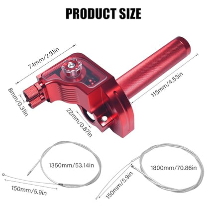 Universal 7/8" Big Twist Throttle Assembly, Dual Push-Pull Cable with Transparent Window for 110-650cc Dirt Pit Bike, Motocross, ATV & Quad, CNC Aluminum Quick Twister Throttle Grip (Red) - color: Red